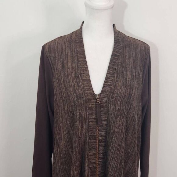 LOGO by Lori Goldstein Brown Zip-Front Cardigan Size Small Brown Cardigan - Picture 2 of 7